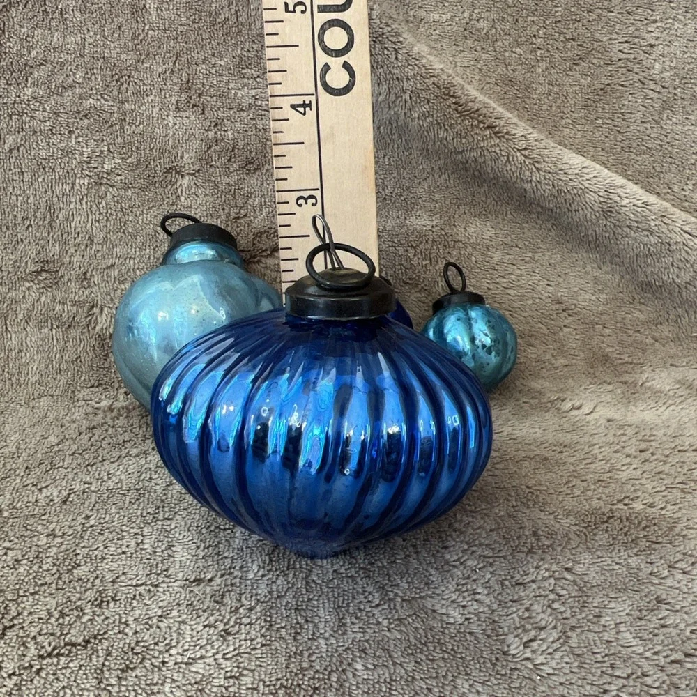 Vintage Ribbed German Kugel Style Mercury Glass Lot‎ of 7 Christmas Ornaments